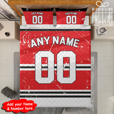 Custom Quilt Sets Chicago Jersey Personalized Ice hockey Premium Quilt Bedding for Men Women